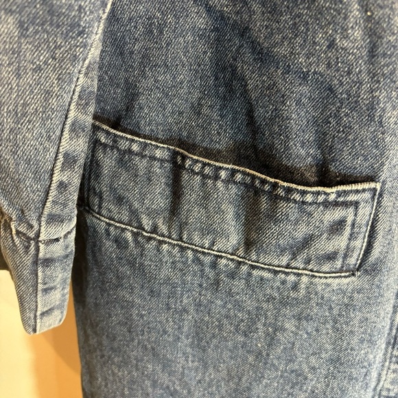 DENIM JEAN COAT Sz XL Lined Contrasting Stripe Pockets 100% Cotton Shoulder Pads - Picture 3 of 10
